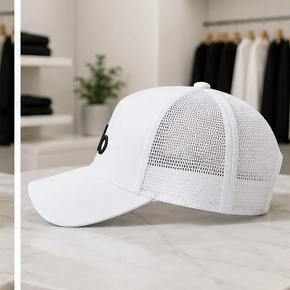 ALO Yoga White Black Boutique Mesh Trucker Cap Hat NWT